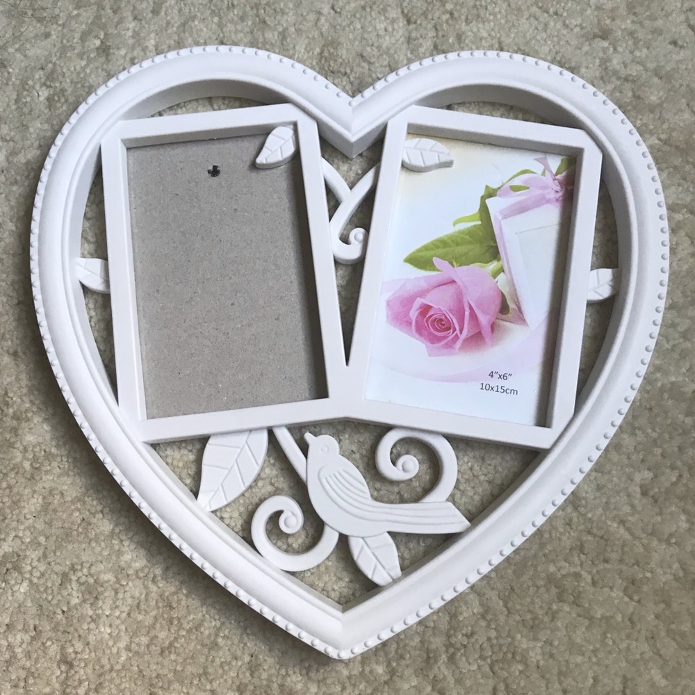 White Heart-Shaped Picture Frame with birds!!